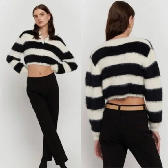 Oak & Fort Fuzzy Cropped Button Front Cardigan - Picture 2 of 4